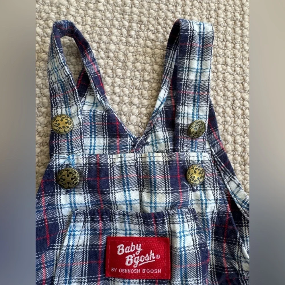 NWOT Vintage Oshkosh B'gosh Blue Plaid Overalls USA Vestbak Boys Size 3-6 M